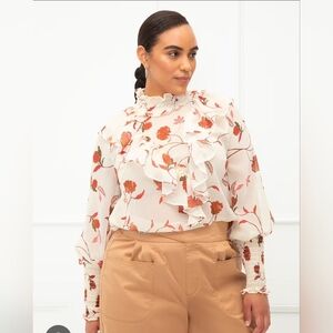 Eloquii Elements Red Floral Smock Ruffle Blouse Size 16 (6034)